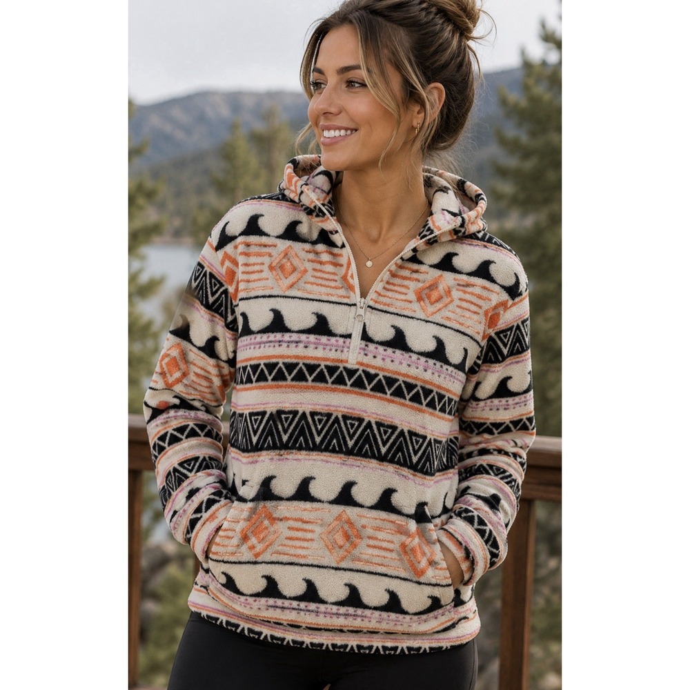 O'Neill Sierra Half Zip Pullover Hoodie Women's Size Large Aztec Polar Fleece